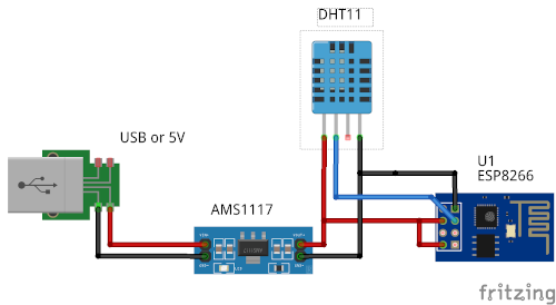 Wiring for ESP-01 and DHT11